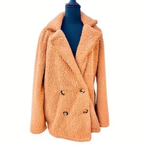oversized camel plush sherpa jacket • size M